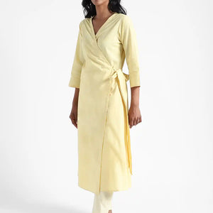 Organic Cotton & Natural Dyed Womens Lemon Yellow Color Slim Fit Pants by Livbio - EarthBased 