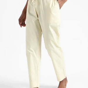 Organic Cotton & Natural Dyed Womens Lemon Yellow Color Slim Fit Pants by Livbio - EarthBased 