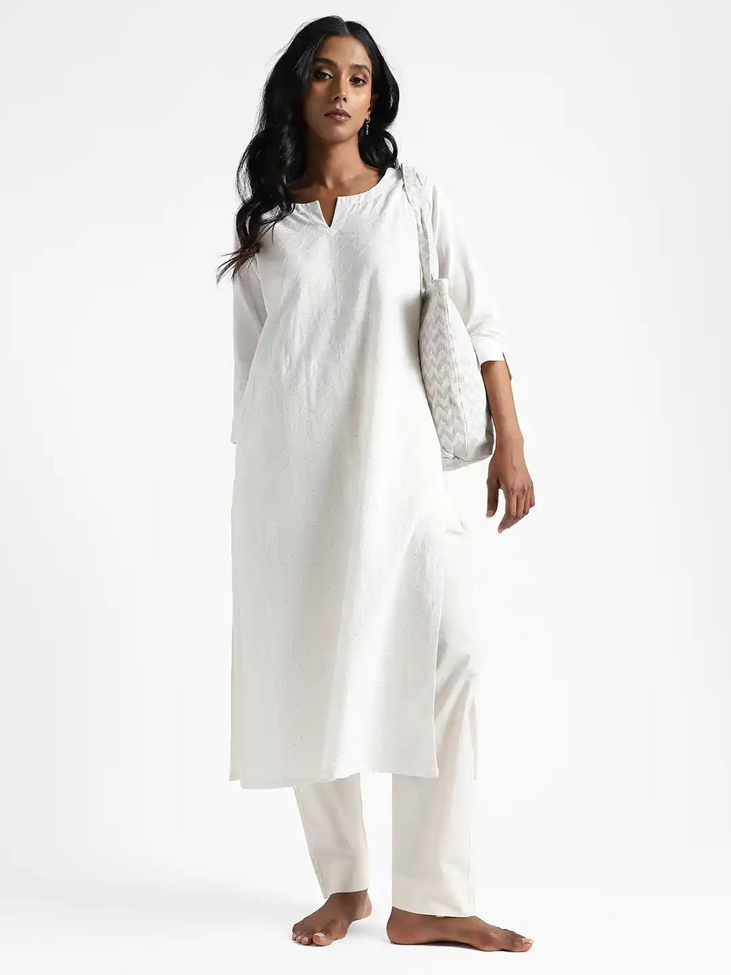 Organic Cotton & Natural Dyed Womens Raw White Color Slim Fit Pants by Livbio - EarthBased 