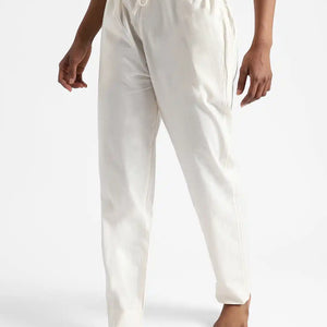 Organic Cotton & Natural Dyed Womens Raw White Color Slim Fit Pants by Livbio - EarthBased 
