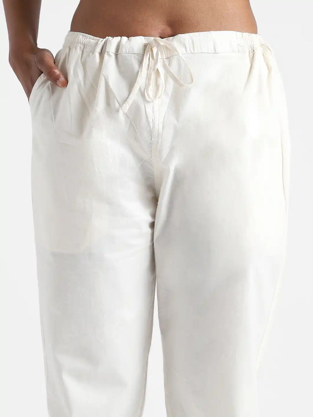 Organic Cotton & Natural Dyed Womens Raw White Color Slim Fit Pants by Livbio - EarthBased 