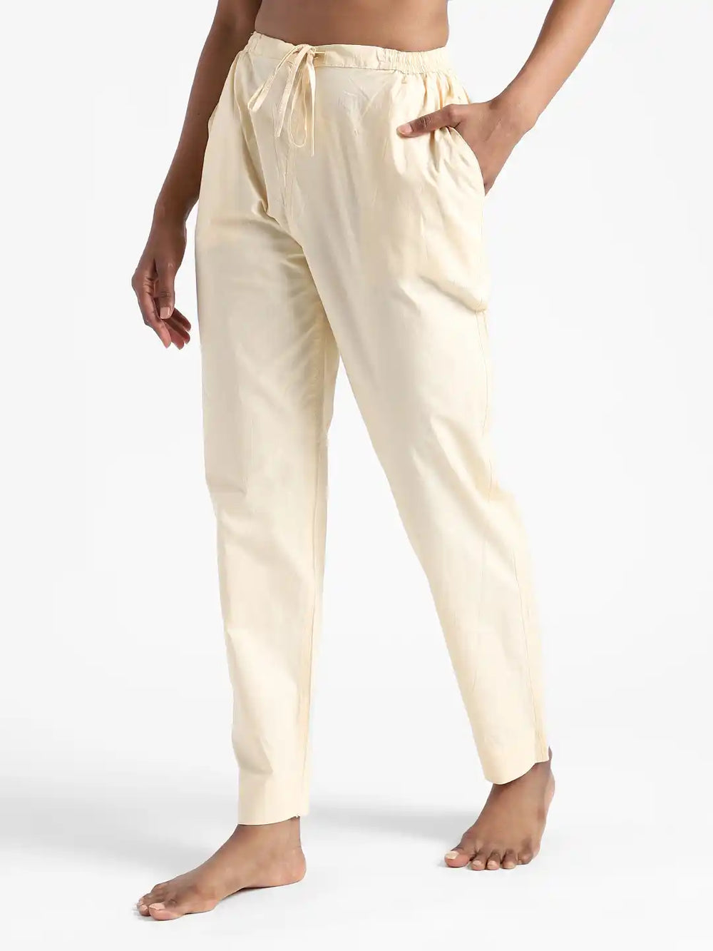 Organic Cotton & Natural Dyed Womens Rust Cream Color Slim Fit Pants by Livbio - EarthBased 