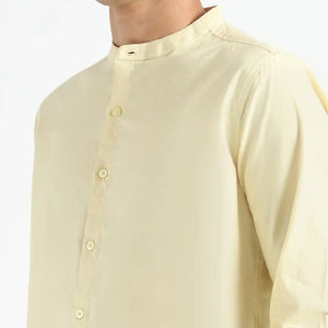 Organic Cotton & Naturally Dyed Mens Round Neck Lemon Yellow Shirt by Livbio - EarthBased 