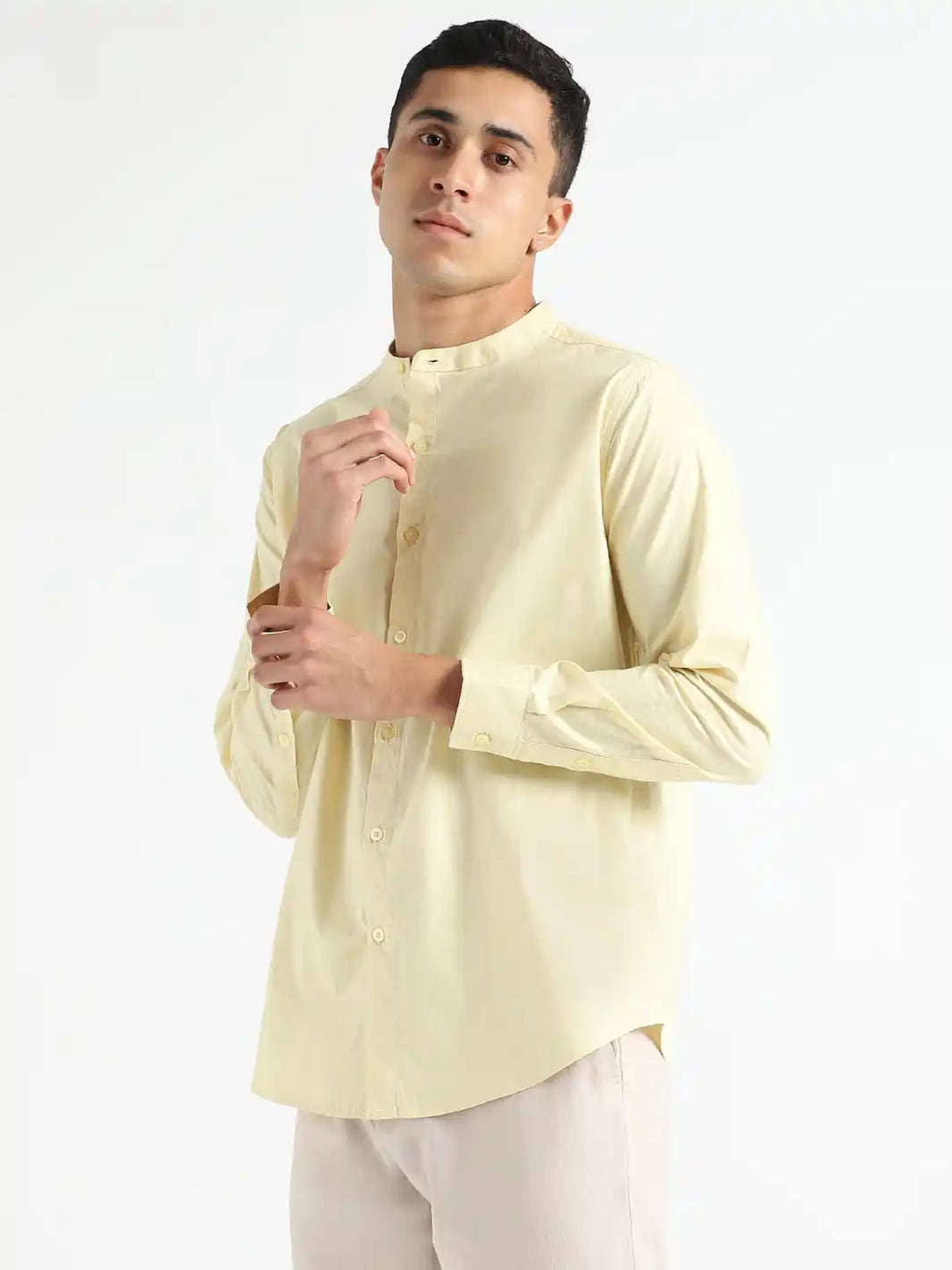 Organic Cotton & Naturally Dyed Mens Round Neck Lemon Yellow Shirt by Livbio - EarthBased 