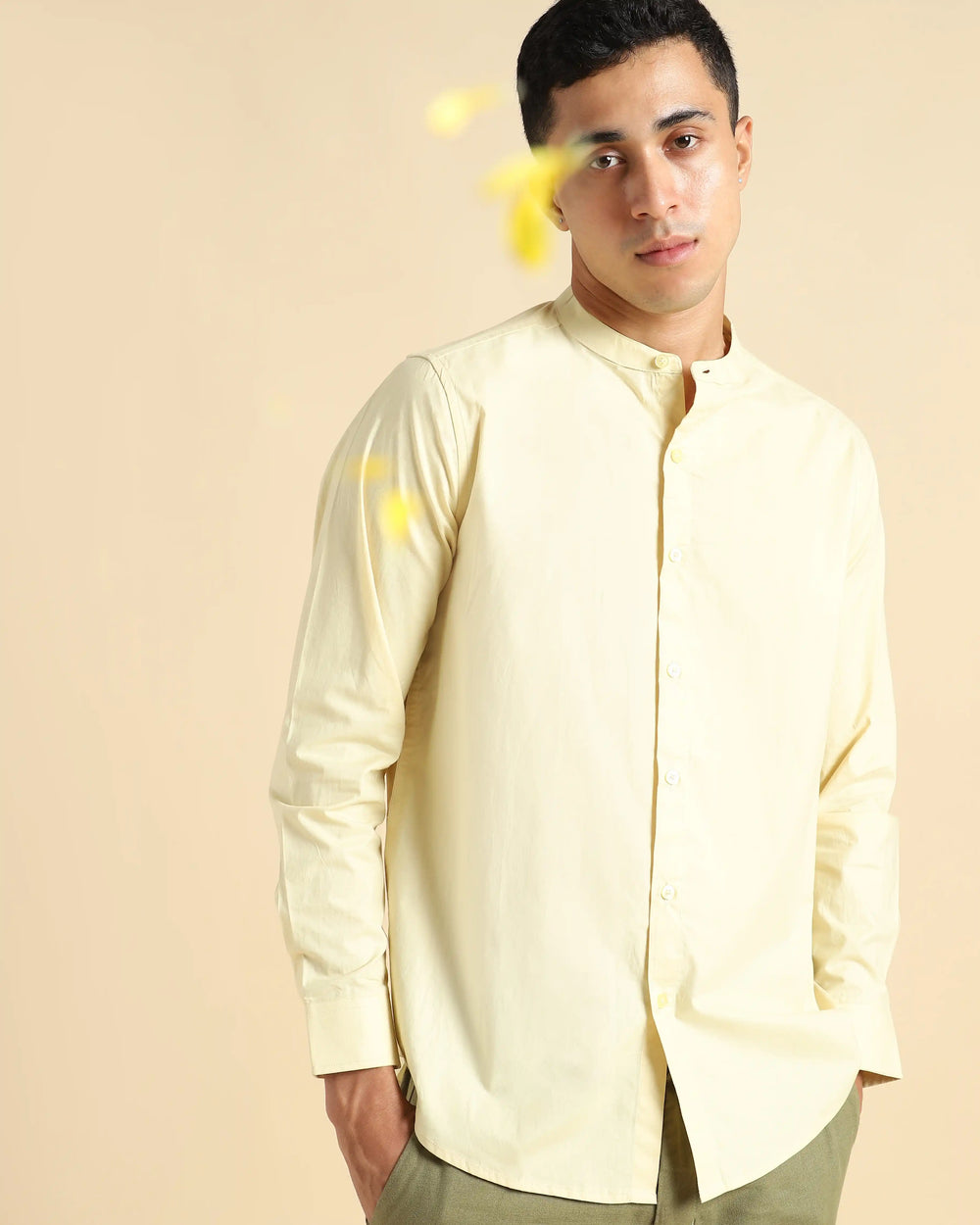 Organic Cotton & Naturally Dyed Mens Round Neck Lemon Yellow Shirt by Livbio - EarthBased 