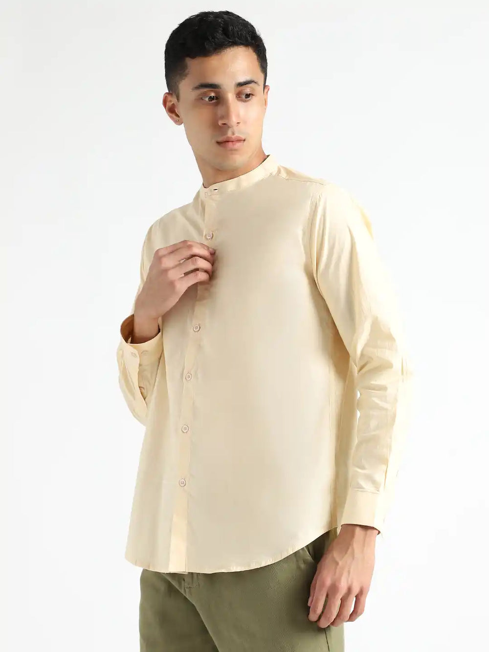 Organic Cotton & Naturally Dyed Mens Round Neck Pale Apricot Shirt by Livbio - EarthBased 