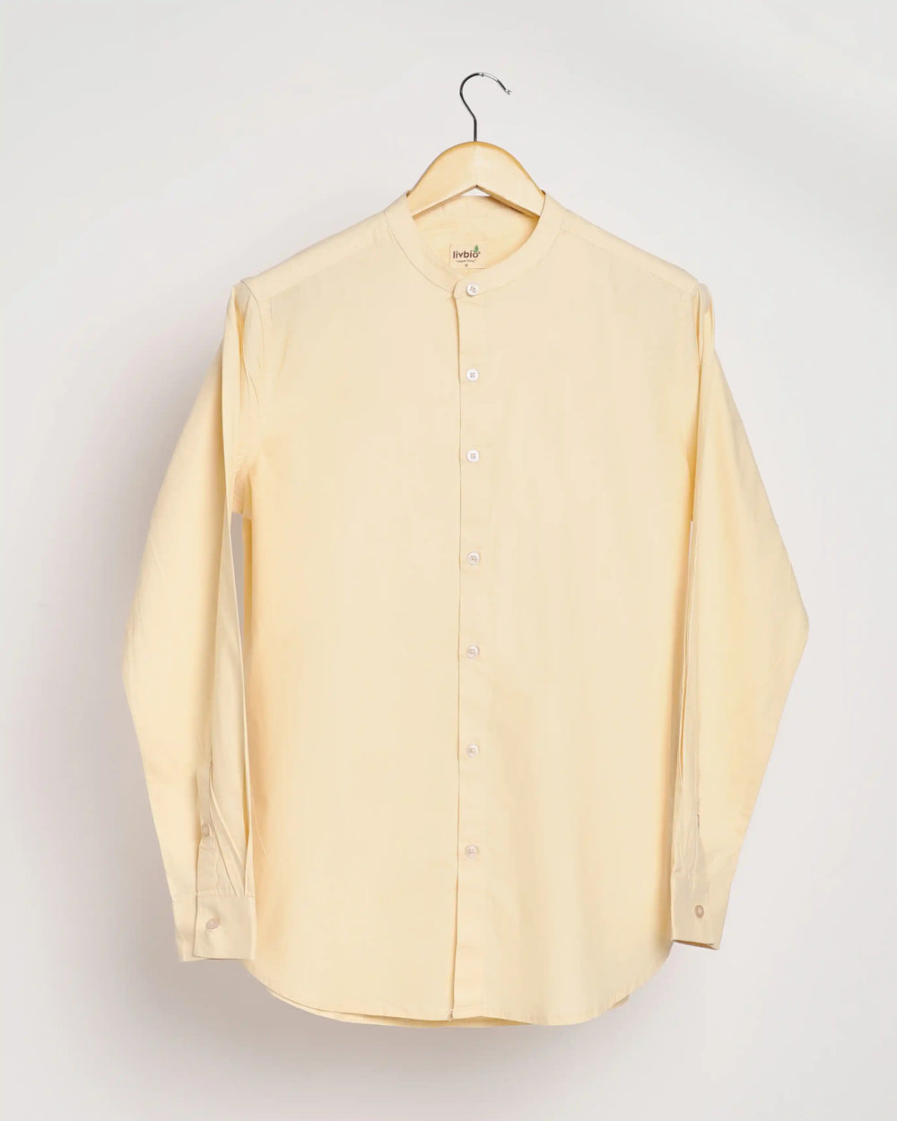 Organic Cotton & Naturally Dyed Mens Round Neck Pale Apricot Shirt by Livbio - EarthBased 