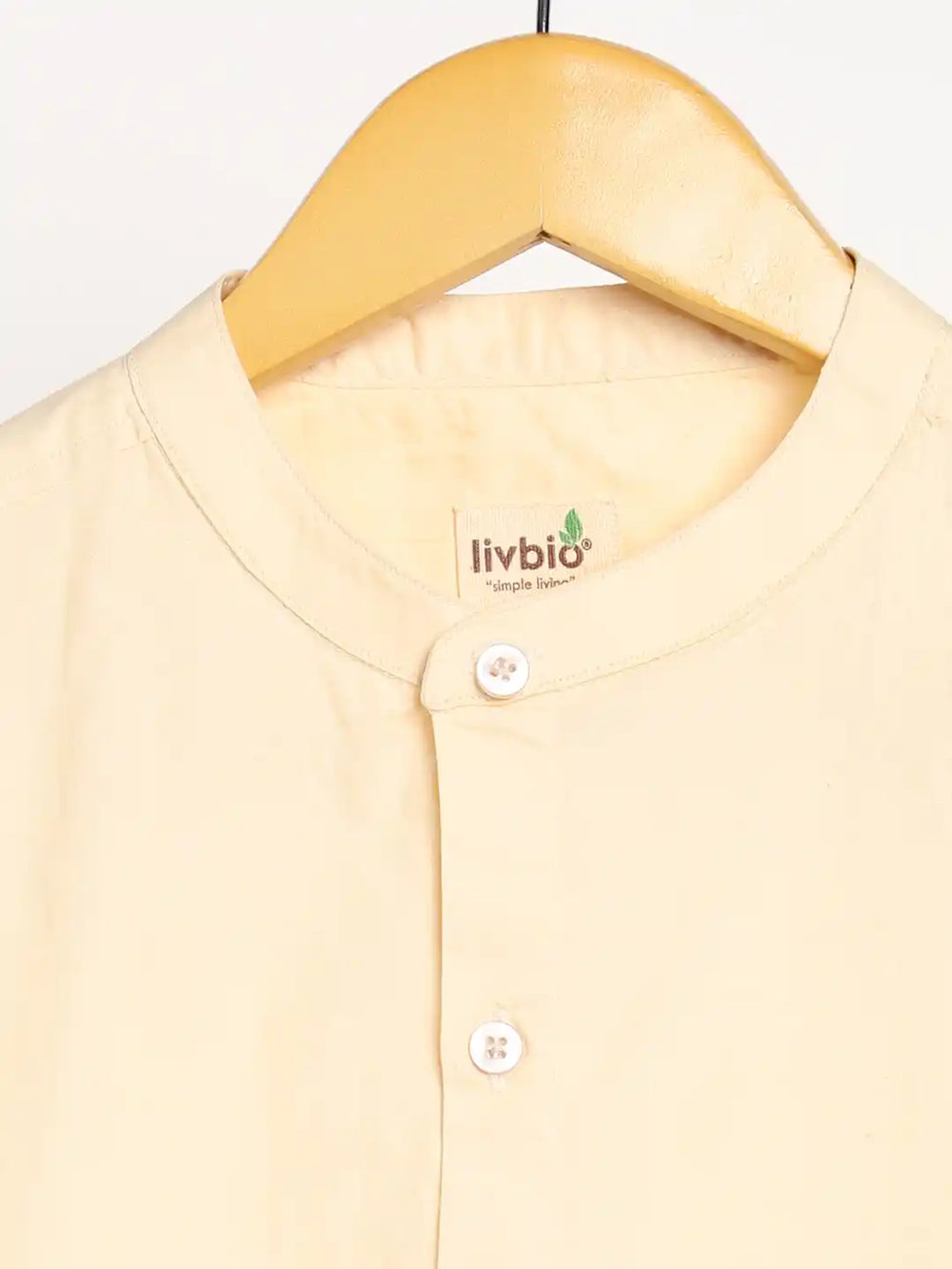 Organic Cotton & Naturally Dyed Mens Round Neck Pale Apricot Shirt by Livbio - EarthBased 