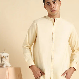 Organic Cotton & Naturally Dyed Mens Round Neck Pale Apricot Shirt by Livbio - EarthBased 