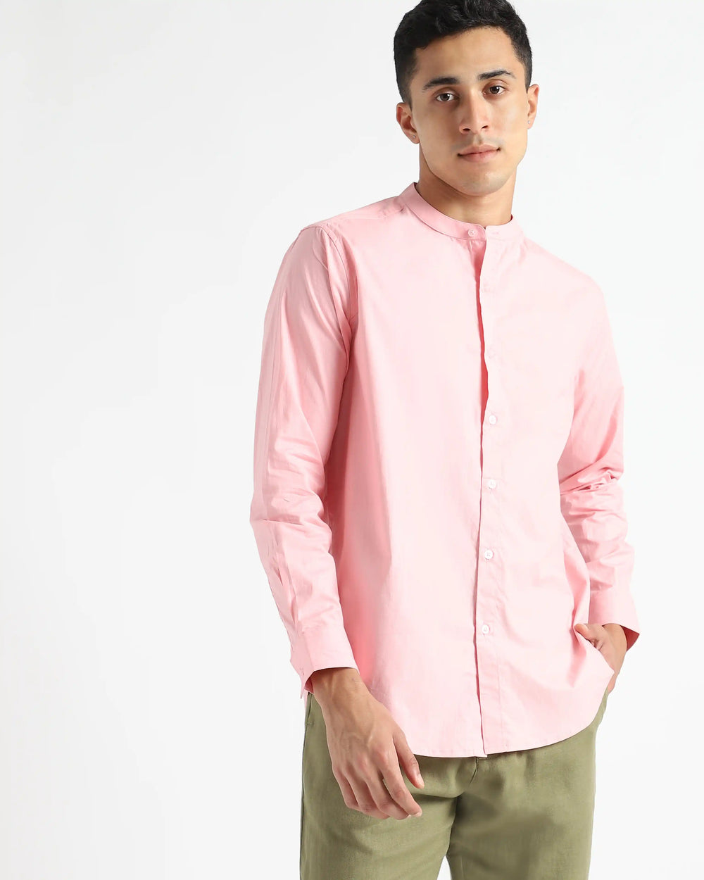Organic Cotton & Naturally Dyed Mens Round Neck Pink Shirt by Livbio - EarthBased 
