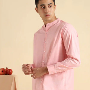 Organic Cotton & Naturally Dyed Mens Round Neck Pink Shirt by Livbio - EarthBased 