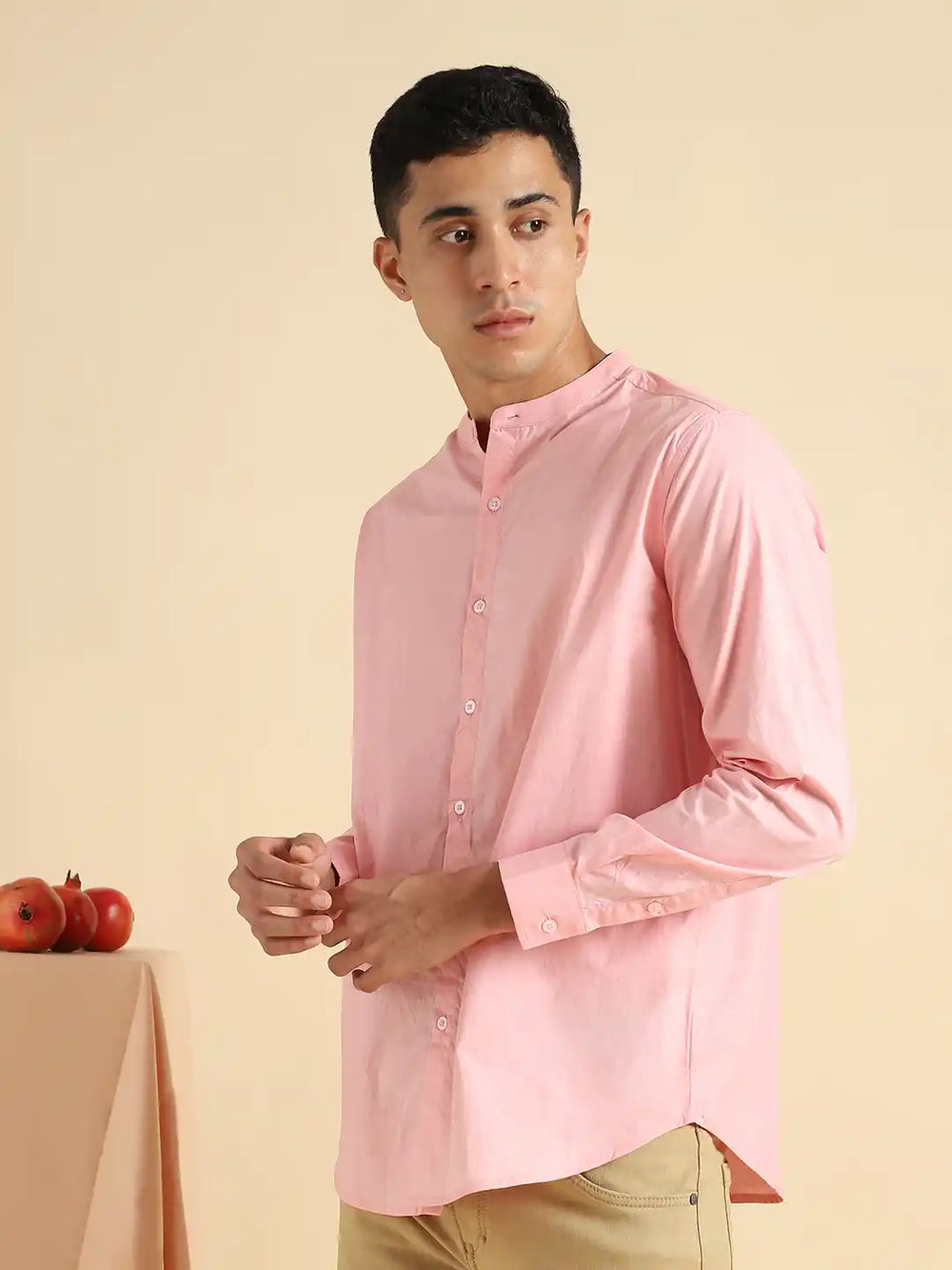 Organic Cotton & Naturally Dyed Mens Round Neck Pink Shirt by Livbio - EarthBased 