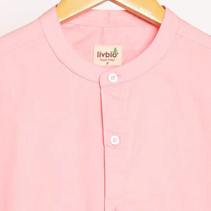 Organic Cotton & Naturally Dyed Mens Round Neck Pink Shirt by Livbio - EarthBased 
