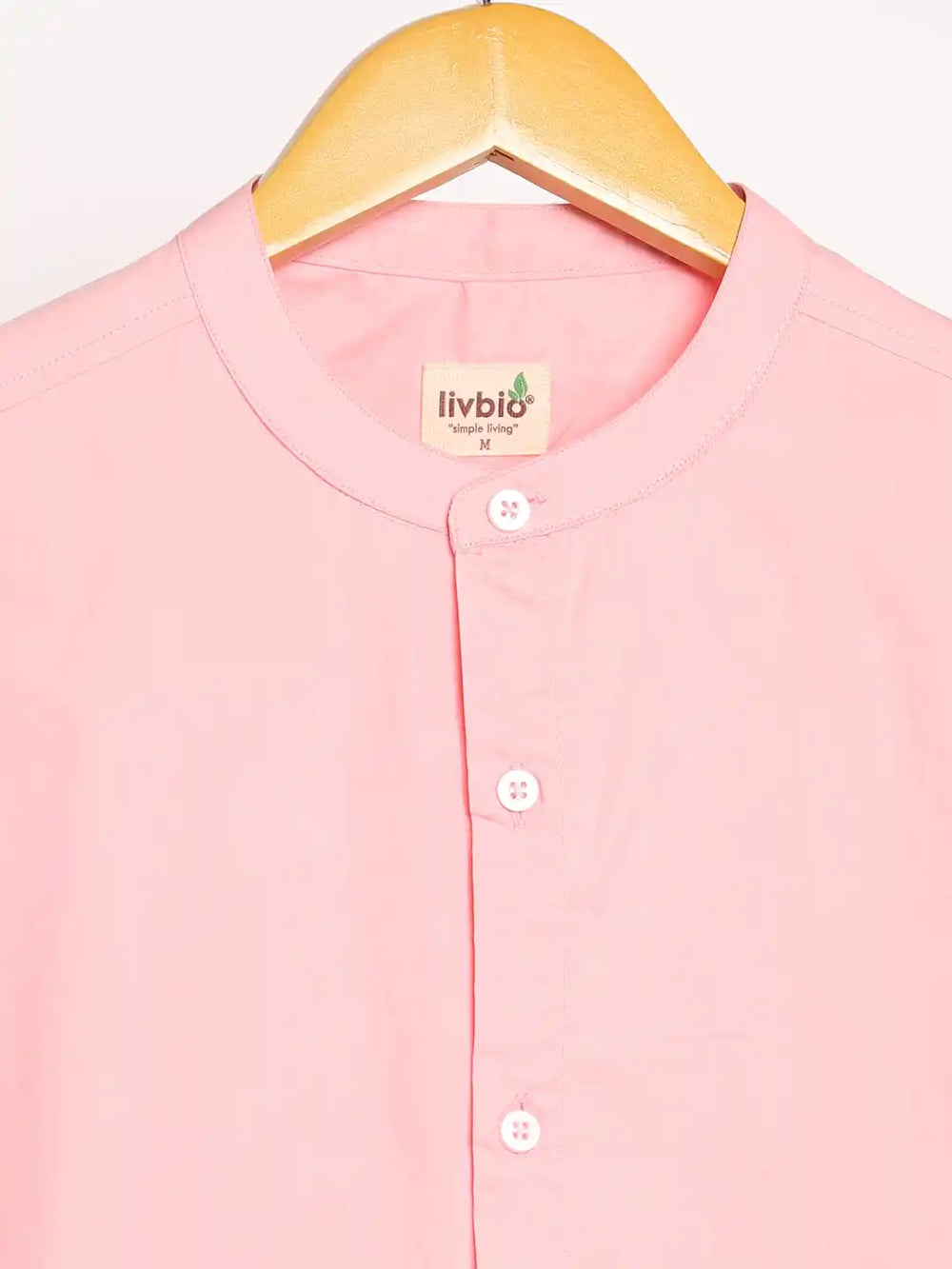 Organic Cotton & Naturally Dyed Mens Round Neck Pink Shirt by Livbio - EarthBased 