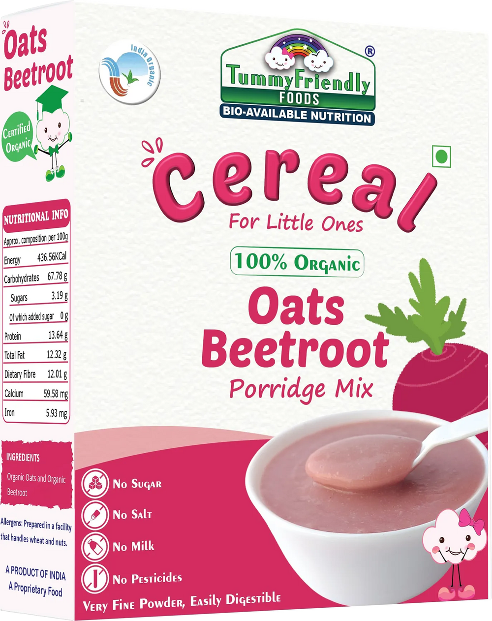 TummyFriendly Foods Certified 100% Organic Oats, Beetroot Porridge Mix | Organic Baby Food for 6 Months Old | Rich in Beta-Glucan, Protein & Fibre| 200g Cereal (200 g) - EarthBased 