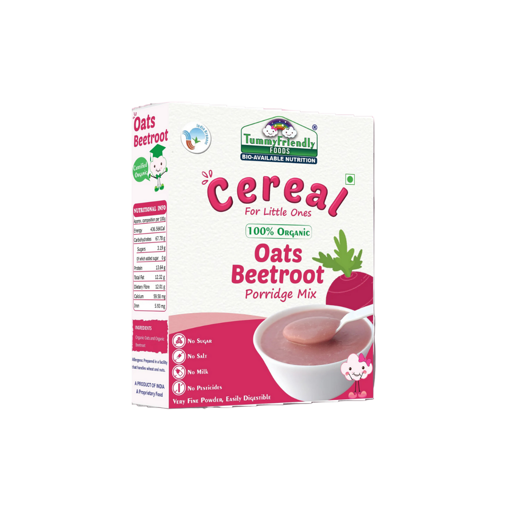 TummyFriendly Foods Certified 100% Organic Oats, Beetroot Porridge Mix | Organic Baby Food for 6 Months Old | Rich in Beta-Glucan, Protein & Fibre| 2 x 200g Cereal - EarthBased 