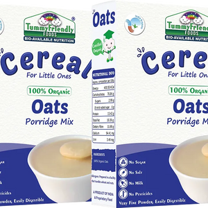 TummyFriendly Foods Certified 100% Organic Oats Porridge Mix , Organic Baby Food for 6 Months Old , Rich in Beta-Glucan, Protein & Fibre , 200g Each, 2 Packs Cereal (400 g, Pack of 2) - EarthBased 