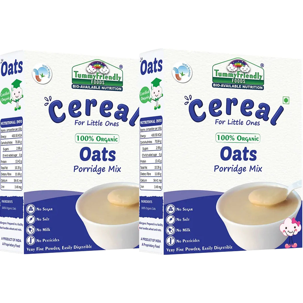 TummyFriendly Foods Certified 100% Organic Oats Porridge Mix , Organic Baby Food for 6 Months Old , Rich in Beta-Glucan, Protein & Fibre , 200g Each, 2 Packs Cereal (400 g, Pack of 2) - EarthBased 