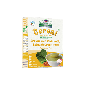 TummyFriendly Foods Certified Organic Sprouted Brown Rice, Red Lentil, Spinach, Green Peas Porridge Mix | Excellent Weight Gain Baby Food| Made of Sprouted Brown Rice | 200g Cereal (200 g) - EarthBased 