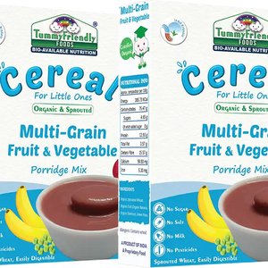 TummyFriendly Foods Certified Organic Sprouted Multi Grain Fruit Vegetable Porridge Mix | Organic Baby Food For 8 Months Old , Made of Sprouted Whole Wheat , 200g Each (400 g, Pack of 2) - EarthBased 