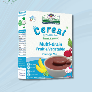 TummyFriendly Foods Certified Organic Sprouted Multi Grain Fruit Vegetable (Sprouted Wheat, Oats, Banana, Beetroot, Green Peas) Porridge Mix | Organic Baby Food For 8 Months Old | Made of Sprouted Whole Wheat | 200g Cereal (200 g, 8+ Months) - EarthBased 