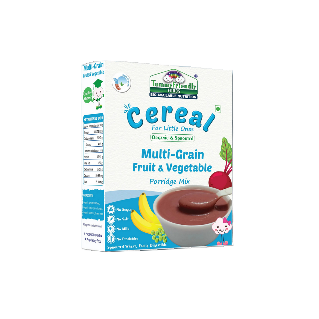 TummyFriendly Foods Certified Organic Sprouted Multi Grain Fruit Vegetable Porridge Mix | Organic Baby Food For 8 Months Old , Made of Sprouted Whole Wheat , 200g Each (400 g, Pack of 2) - EarthBased 
