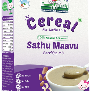 TummyFriendly Foods Certified Organic Sprouted Sathu Maavu Porridge Mix |Made of Sprouted Ragi, Whole Grains, Pulses & Nuts | Rich in Protein & healthy-Fat For Baby Weight Gain| 200g Cereal - EarthBased 