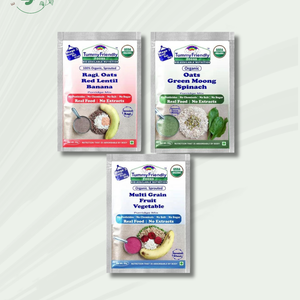 TummyFriendly Foods Certified Stage3 Porridge Mixes Trial Packs - Ragi, Oats, MultiGrain |Organic Baby Food for 8 Months Old Baby |3 Packs, 50g Each Cereal (150 g, Pack of 3) - EarthBased 