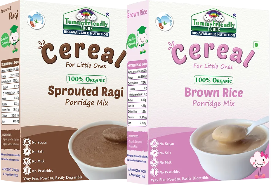 TummyFriendly Foods Certified Stage1 Porridge Mixes | Organic Baby Food for 6 Months Old Baby | Ragi, Brown Rice - 2 Packs, 200g Each Cereal (400 g, Pack of 2) - EarthBased 