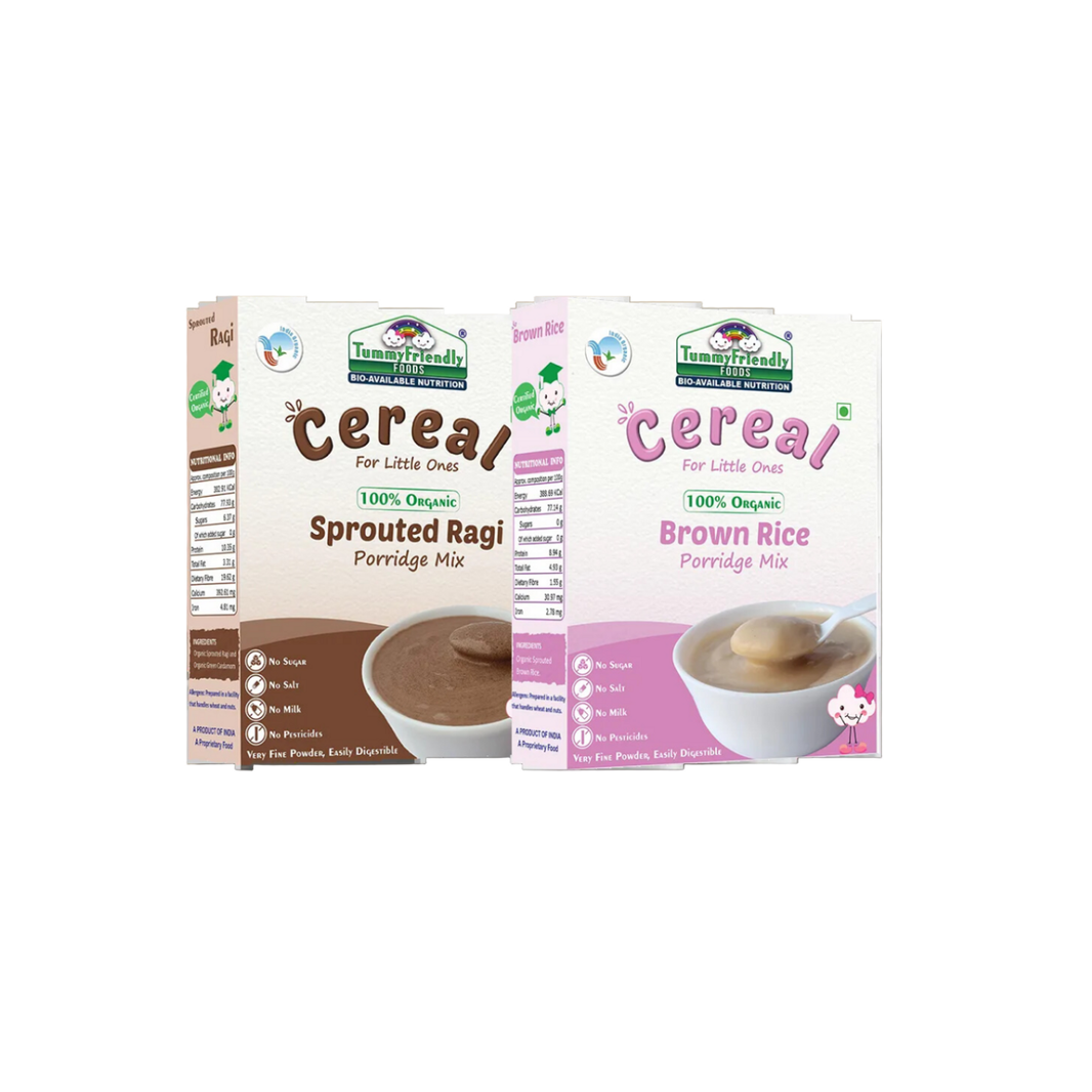 TummyFriendly Foods Certified Stage1 Porridge Mixes | Organic Baby Food for 6 Months Old Baby | Ragi, Brown Rice - 2 Packs, 200g Each Cereal (400 g, Pack of 2) - EarthBased 