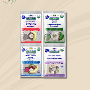 TummyFriendly Foods Certified Stage3 Porridge Mixes Trial Packs - Ragi, MultiGrain, Oats, Sathu Maavu | Organic Baby Food for 8 Months Old Baby |4 Packs, 50g Each Cereal (200 g, Pack of 4) - EarthBased 