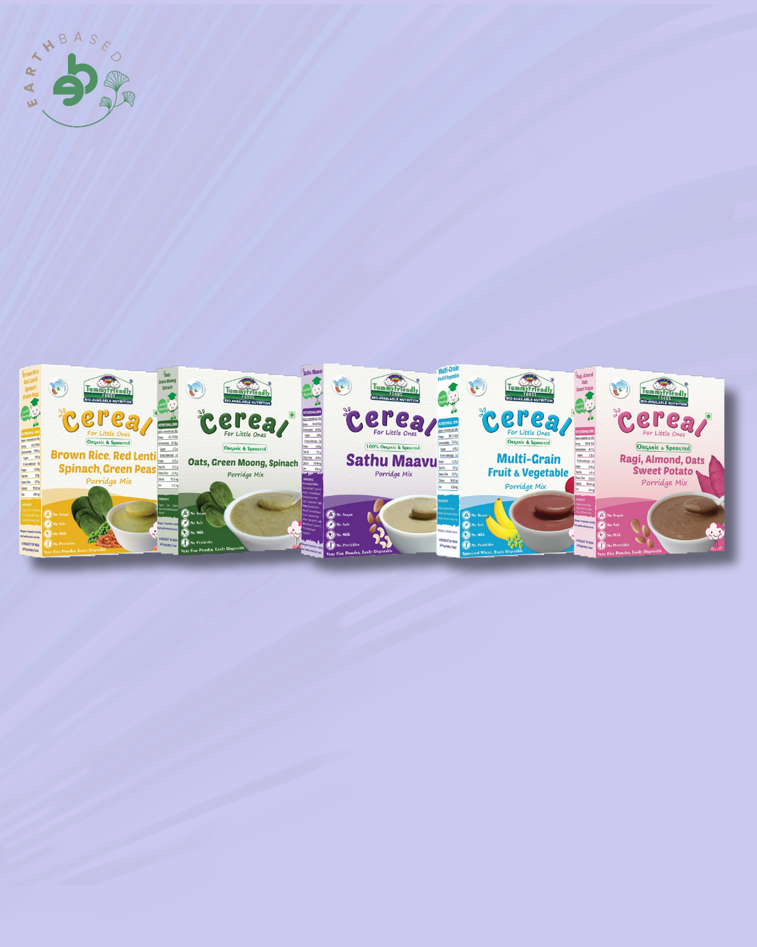 TummyFriendly Foods Organic Certified Stage3 Sprouted Porridge Mixes Combo - 5 Packs | Organic Baby Food for 8 Months Old Baby |5 Packs, 200g Each Cereal (1 kg, Pack of 5) - EarthBased 