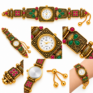 Kashmiri Antique Square Bracelet Watch – collage