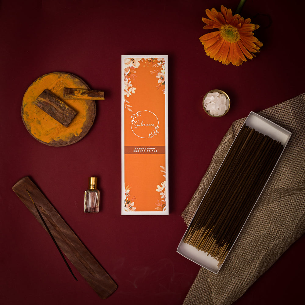 Gulessence  Floral Sandal, Oudh ,Rose Incense Sticks with Free Incense Holder | Pack of 3 (40 Incense Sticks Each Box) - EarthBased 