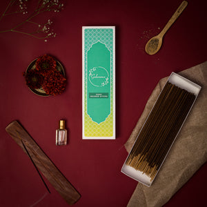 Gulessence (Pack of 6) -Loban ,Oudh, Rose, Jasmine ,Nirvanasence & Sandalwood Incense Sticks with Free Incense Holder - EarthBased 