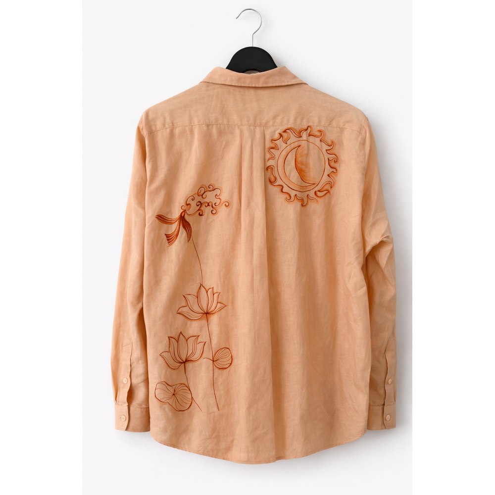 Peach cotton shirt with hand-painted details by JOD