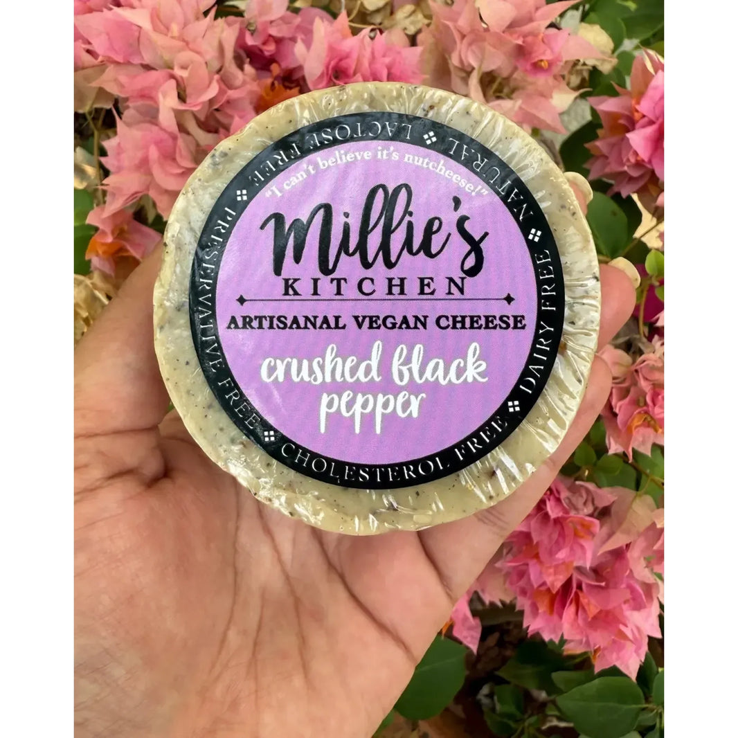 Crushed Pepper Wheel | Millie's Vegan Cheese - EarthBased 