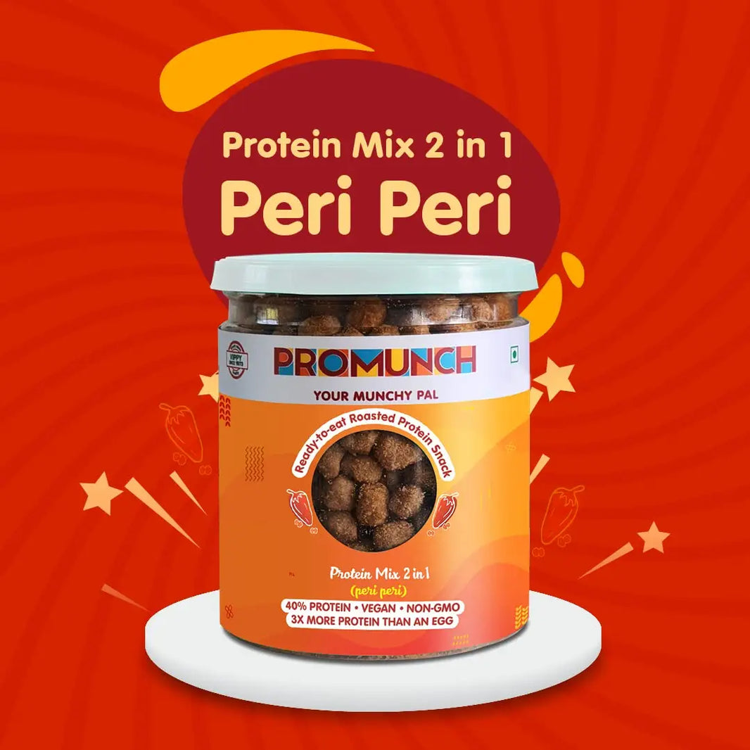 PROMUNCH Roasted Soya Snack | Vegan |Gluten-Free | Protein Mix 2 in 1 Peri Peri 150g (Pack of 2) - EarthBased 