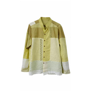 Pure cotton casual fit unisex shirt in green by JOD, Jogakbo patchwork panels