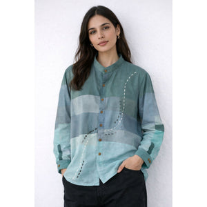 JOD Firoza Shirt in teal, pure cotton Jogakbo patchwork panels