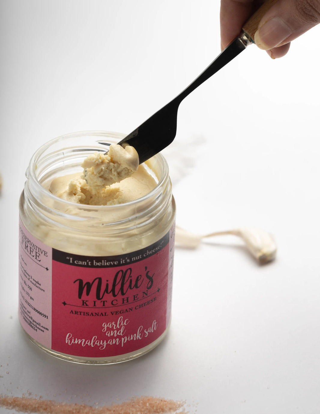 Garlic and Pink Himalayan Salt | Millie's Vegan Cheese - EarthBased 