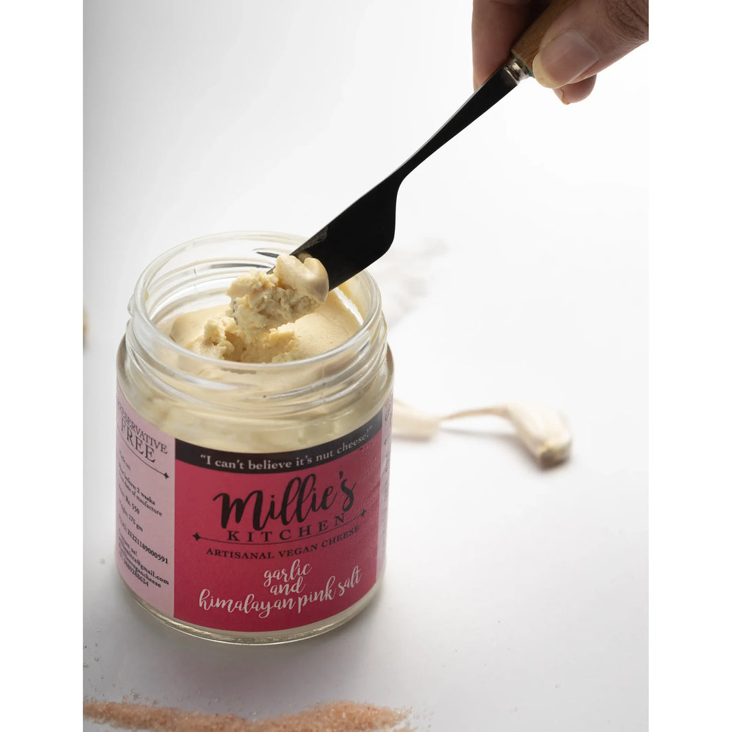 Garlic and Pink Himalayan Salt | Millie's Vegan Cheese - EarthBased 