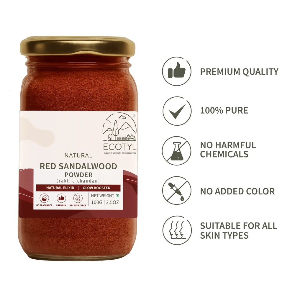 Ecotyl Red Sandalwood Powder | Natural Skin Brightener | Anti-Acne | Ayurvedic Skincare | 100g - EarthBased 