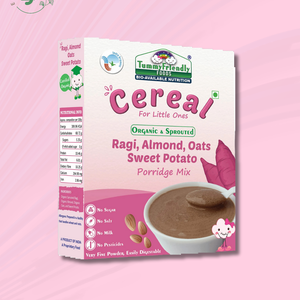 TummyFriendly Foods Certified Organic Sprouted Ragi, Almond, Oats, Sweet Potato Porridge Mix | Made of Sprouted Whole Grain Ragi | Rich in Calcium, Iron, Healthy-Fat, Fibre & Micro-Nutrients |200g Cereal (200 g) - EarthBased 