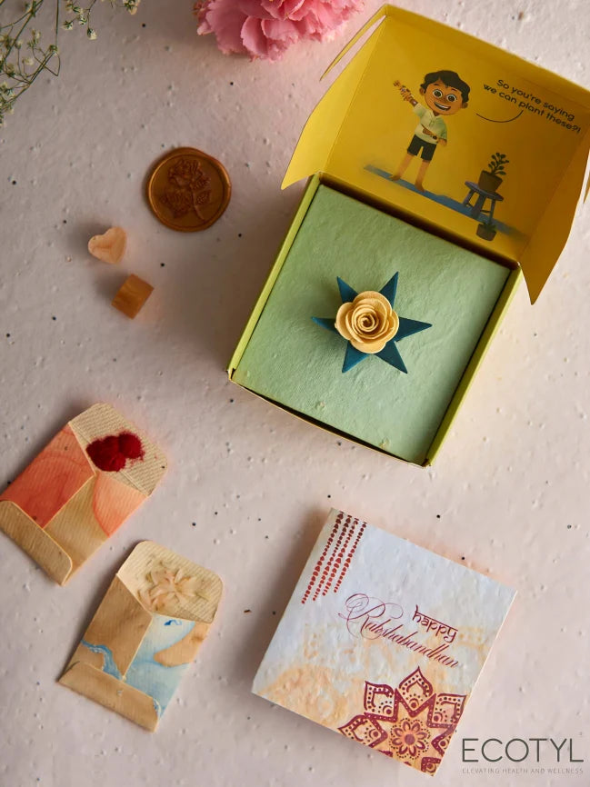 Rakhi Lumba Set | Plantable Seed Paper with Kumkum & Chawal | Set of 4 - EarthBased 