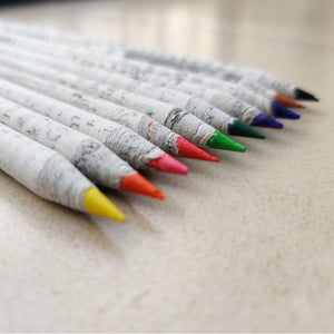 Recycled News paper COLOUR Pencils | Green Foot Print - EarthBased 