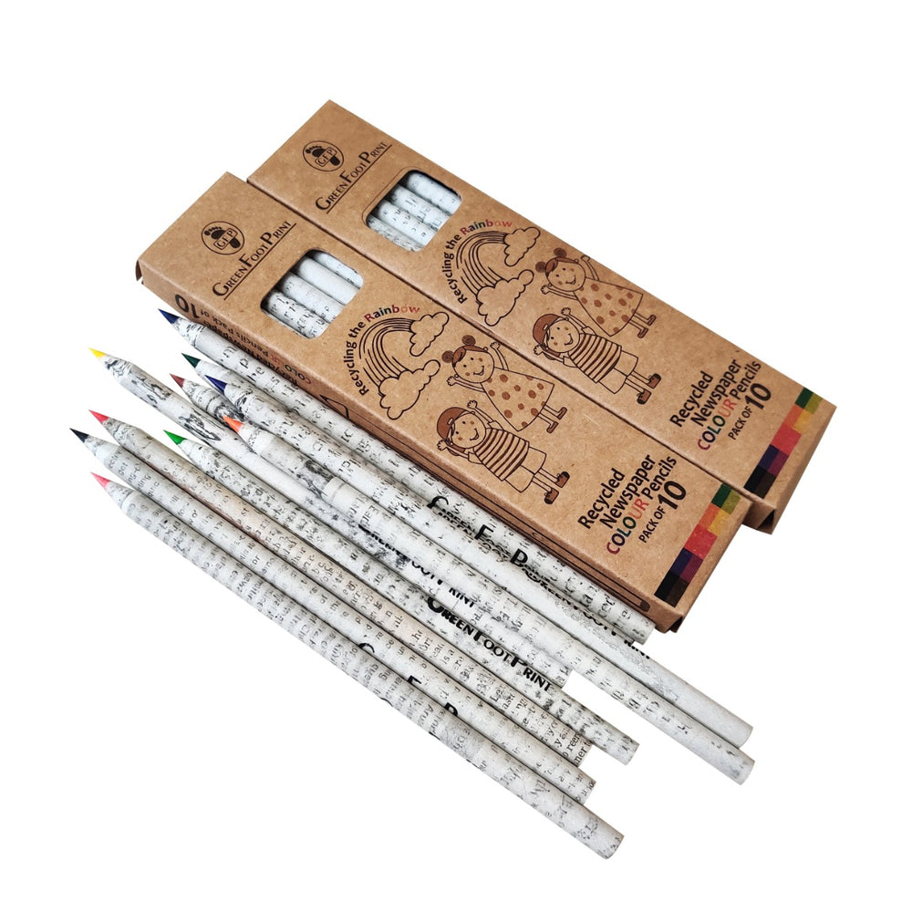 Recycled News paper COLOUR Pencils | Green Foot Print - EarthBased 