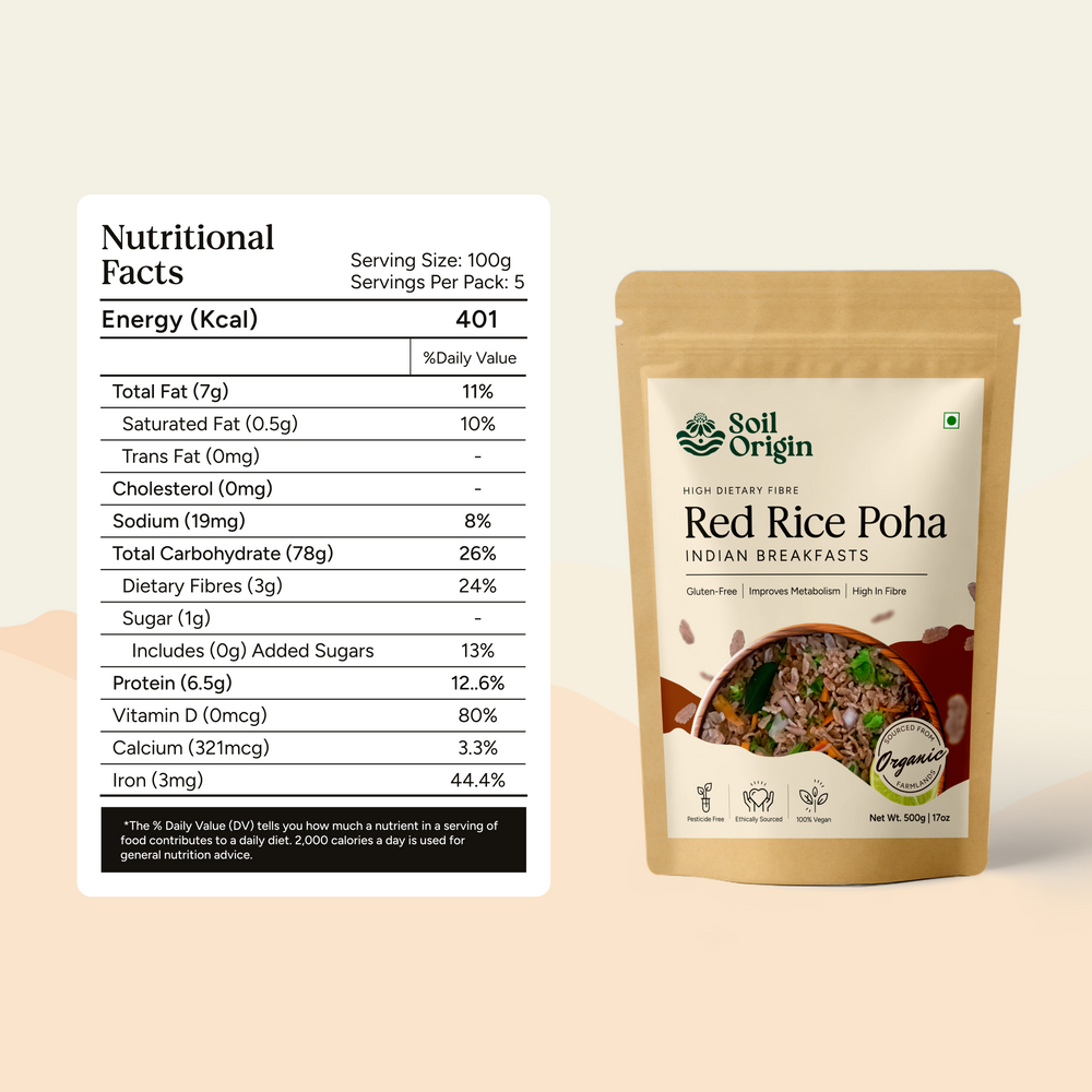 Red Rice Poha (Flakes) by Soil Origin | Pack of 3 - EarthBased 