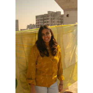 The Phool Shirt by JOD, relaxed-fit unisex floral shirt in mustard