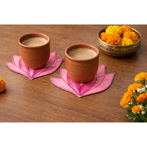 Lotus shaped reusable fabric drink coasters by JOD, set of 4 for tea and coffee cups